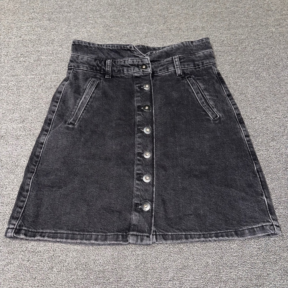 Pilcro and the Letterpress Anthropologie Black Denim Button Front Mini Skirt 2